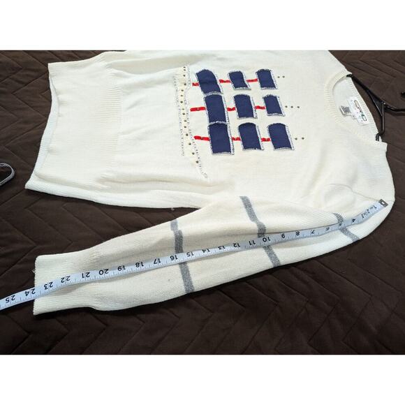 Vintage nautical themed sweater w/sail boat stitch & applique by Eric Steven, L - Picture 8 of 9